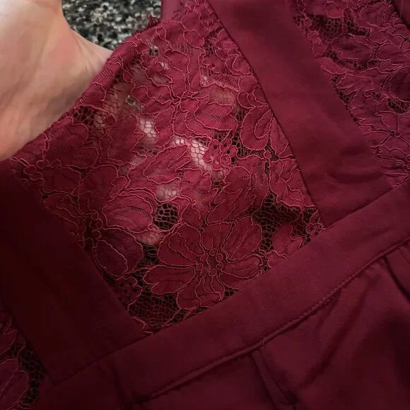 LULUS (XL) Burgundy Kiska Jumpsuit Dressy Red Lace V-Neck Surplice Sleeveless - Picture 12 of 16